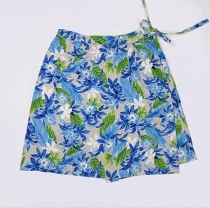 Liz Clairborne Liz Golf Vtg Linen Blend Blue Green Tropical Floral Print Skort 4
